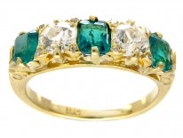 Victorian Five Stone Emerald & Diamond Ring