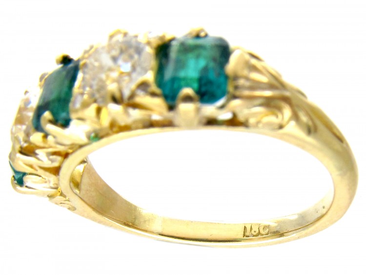 Victorian Five Stone Emerald & Diamond Ring