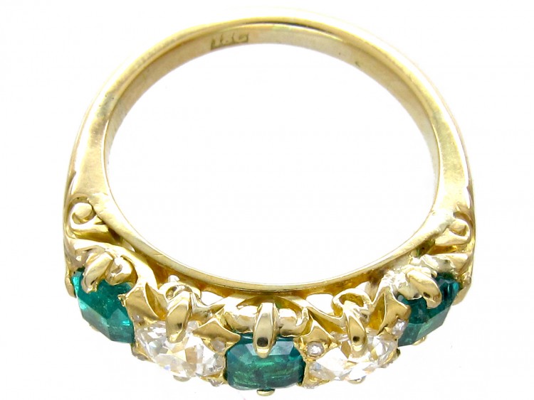 Victorian Five Stone Emerald & Diamond Ring
