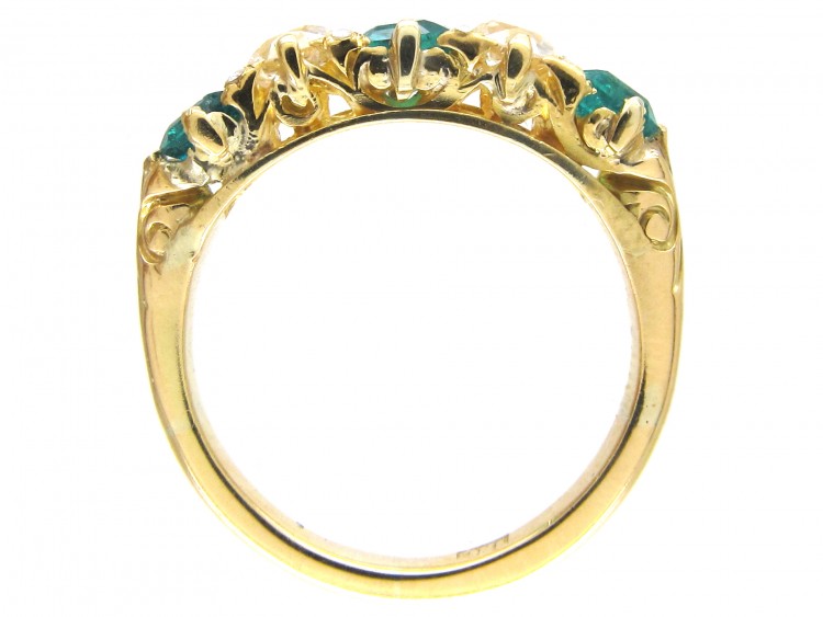 Victorian Five Stone Emerald & Diamond Ring