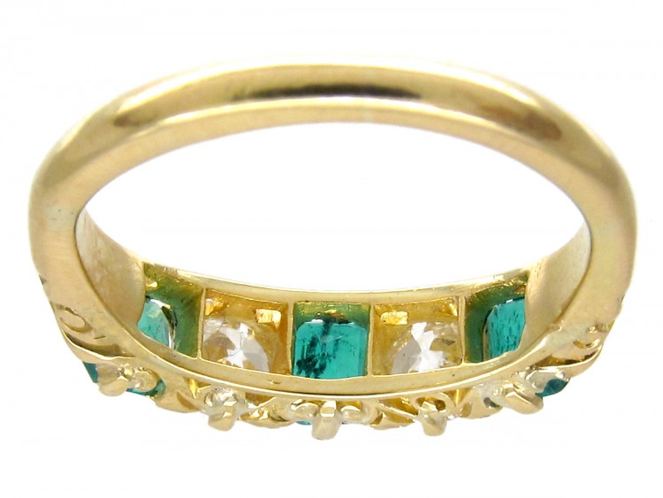 Victorian Five Stone Emerald & Diamond Ring