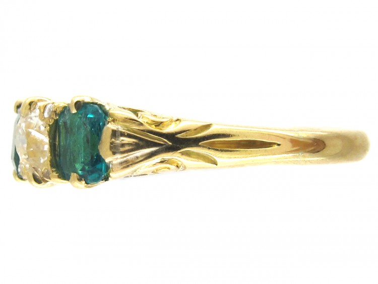 Victorian Five Stone Emerald & Diamond Ring