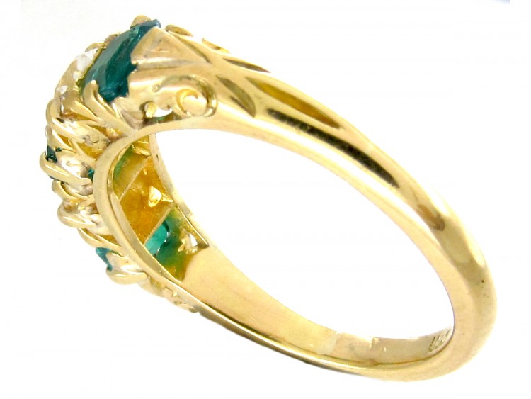 Victorian Five Stone Emerald & Diamond Ring