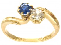 Edwardian Two Stone Diamond & Sapphire Crossover Ring