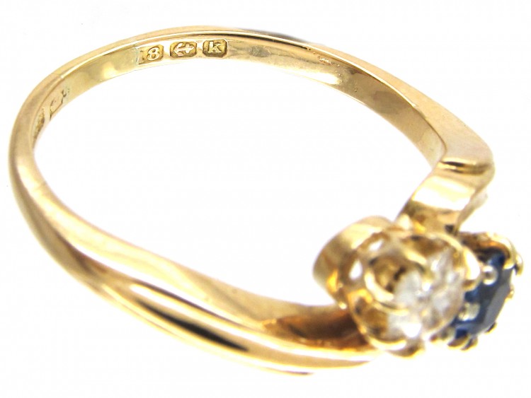 Edwardian Two Stone Diamond & Sapphire Crossover Ring