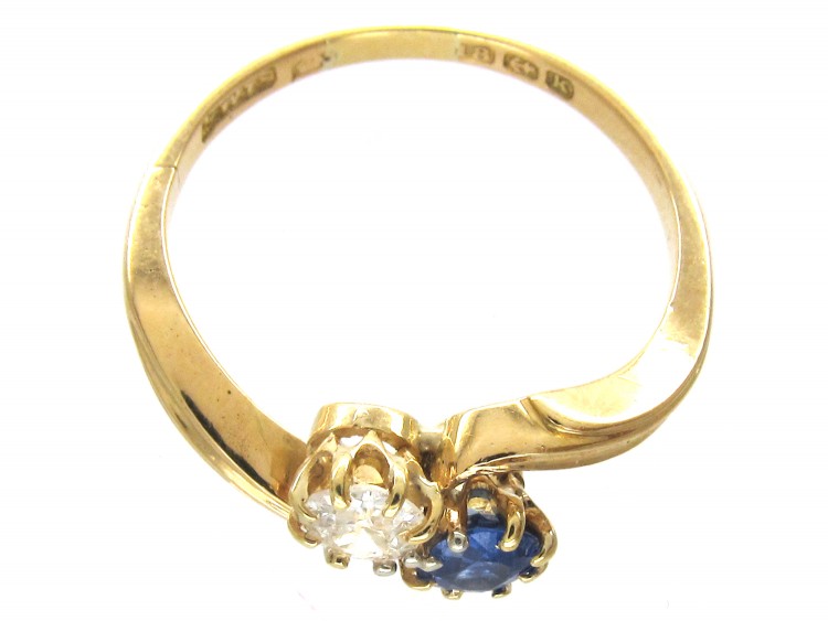 Edwardian Two Stone Diamond & Sapphire Crossover Ring