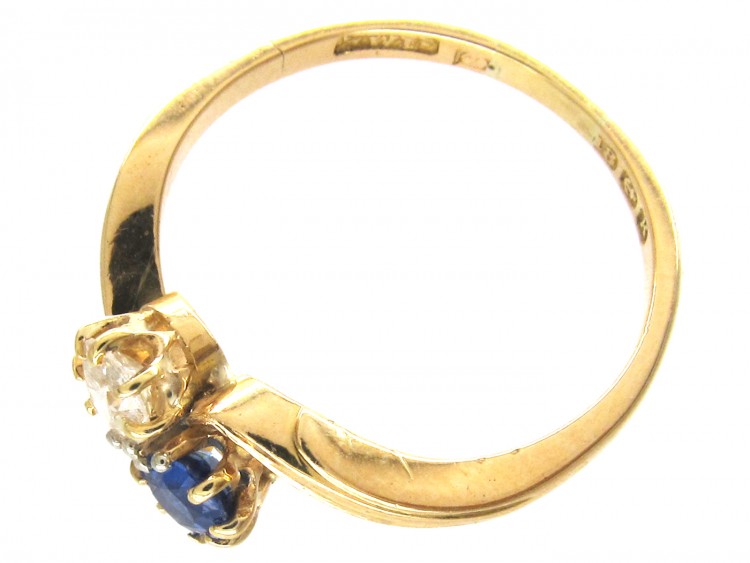 Edwardian Two Stone Diamond & Sapphire Crossover Ring