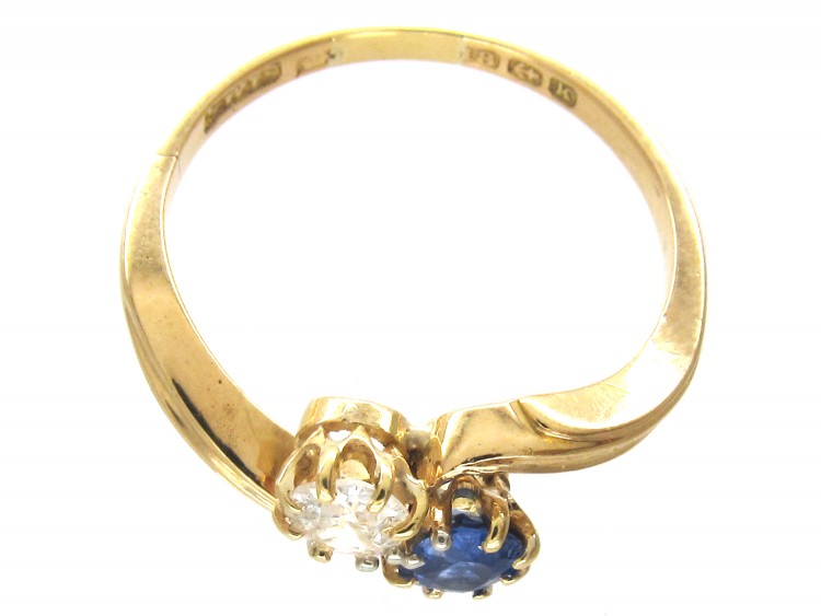 Edwardian Two Stone Diamond & Sapphire Crossover Ring