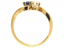 Edwardian Two Stone Diamond & Sapphire Crossover Ring