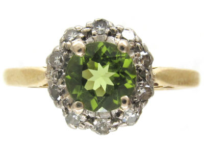 18ct Gold & Platinum Edwardian Peridot & Diamond Cluster Ring