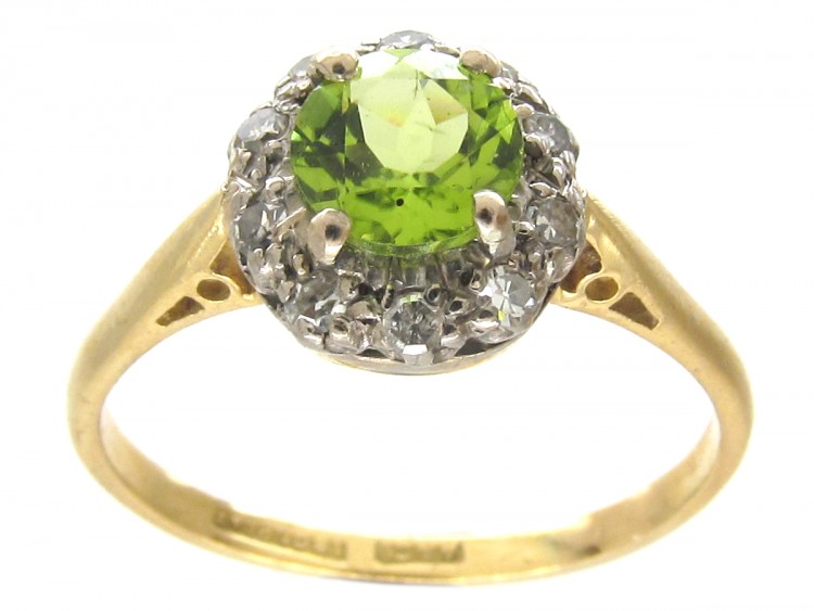 18ct Gold & Platinum Edwardian Peridot & Diamond Cluster Ring