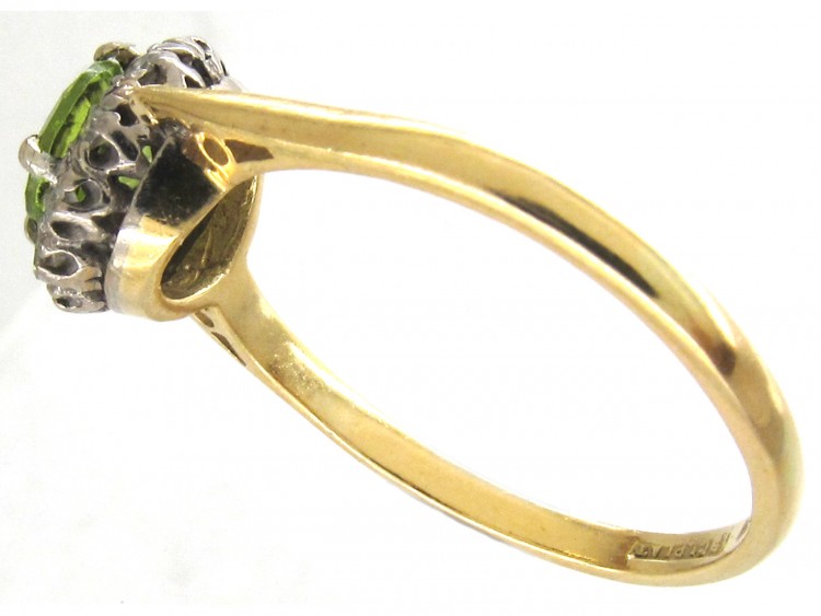 18ct Gold & Platinum Edwardian Peridot & Diamond Cluster Ring