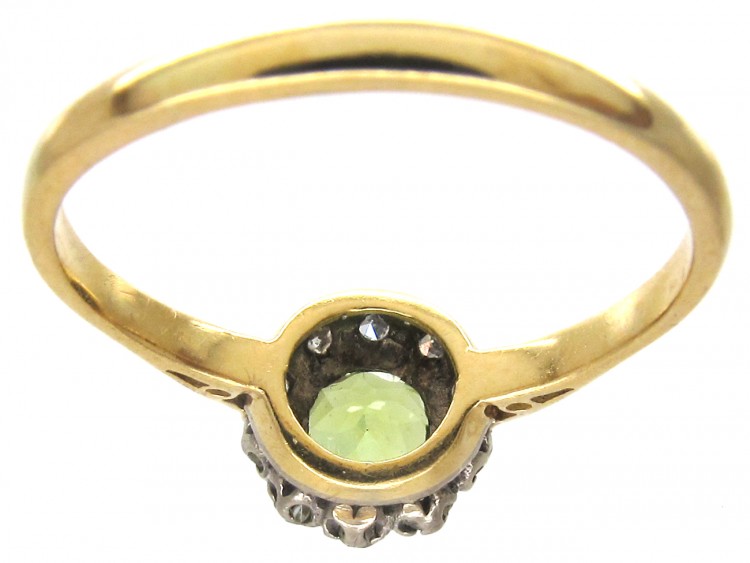 18ct Gold & Platinum Edwardian Peridot & Diamond Cluster Ring