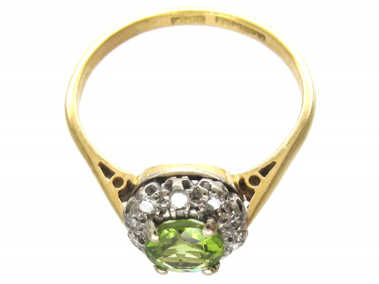 18ct Gold & Platinum Edwardian Peridot & Diamond Cluster Ring