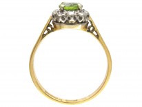 18ct Gold & Platinum Edwardian Peridot & Diamond Cluster Ring