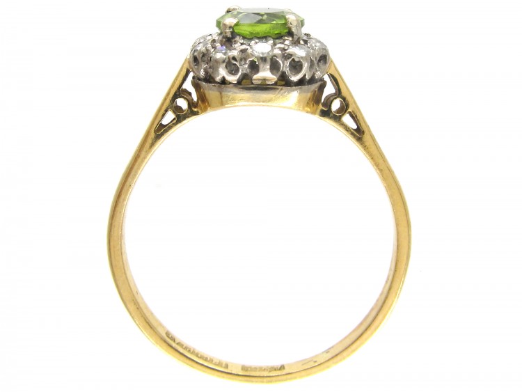 18ct Gold & Platinum Edwardian Peridot & Diamond Cluster Ring