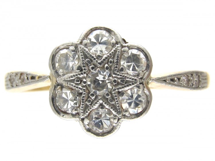 Edwardian Flower Cluster Ring with Diamond Shoulders