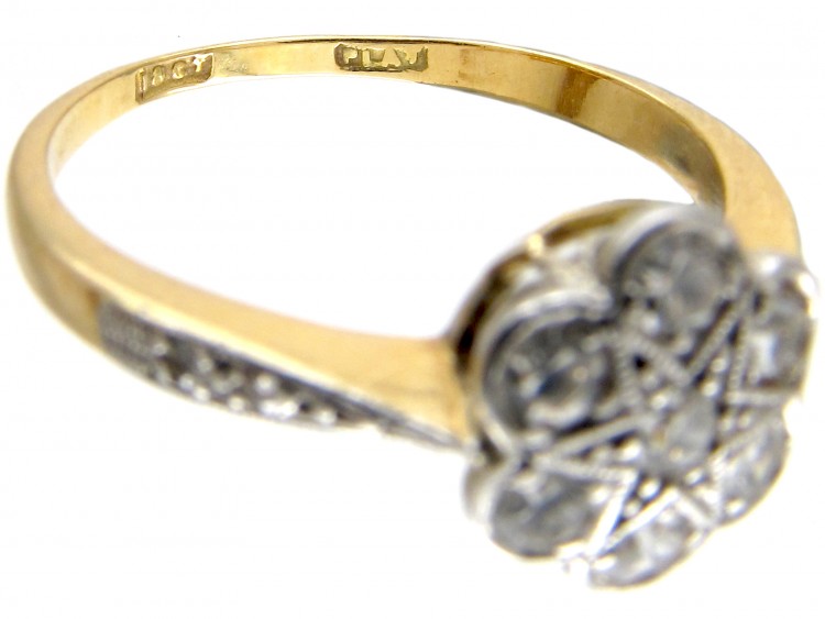 Edwardian Flower Cluster Ring with Diamond Shoulders