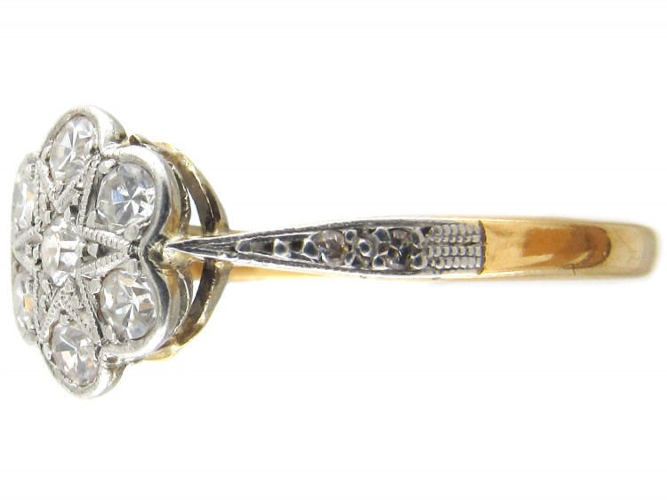 Edwardian Flower Cluster Ring with Diamond Shoulders