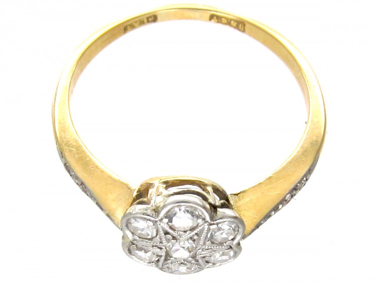 Edwardian Flower Cluster Ring with Diamond Shoulders