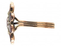 Georgian Flat Cut Garnet & Pearl Cluster Ring