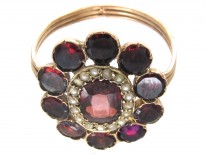 Georgian Flat Cut Garnet & Pearl Cluster Ring