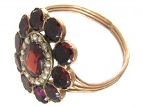 Georgian Flat Cut Garnet & Pearl Cluster Ring