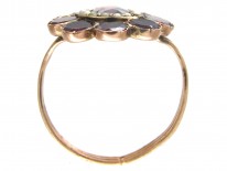 Georgian Flat Cut Garnet & Pearl Cluster Ring