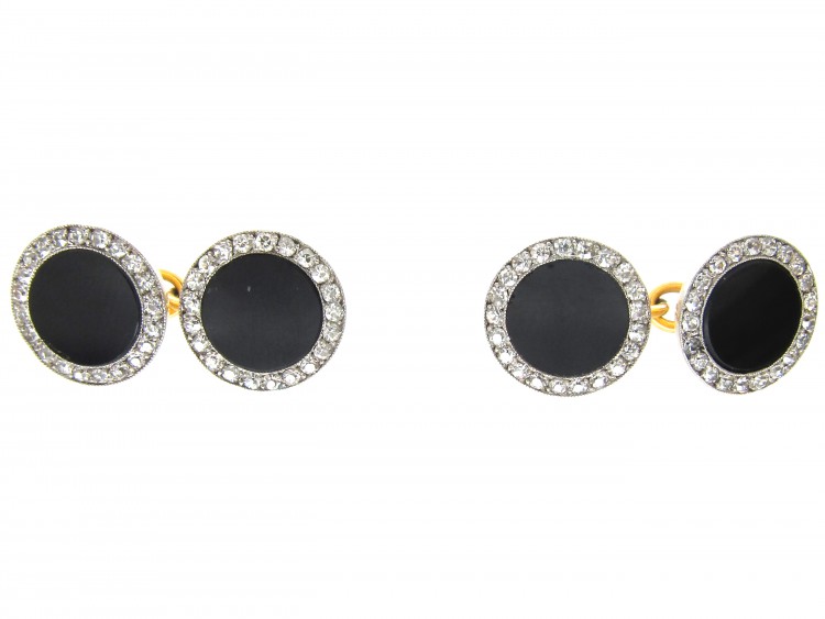 Art Deco Diamond & Onyx Discs 18ct Gold Cufflinks