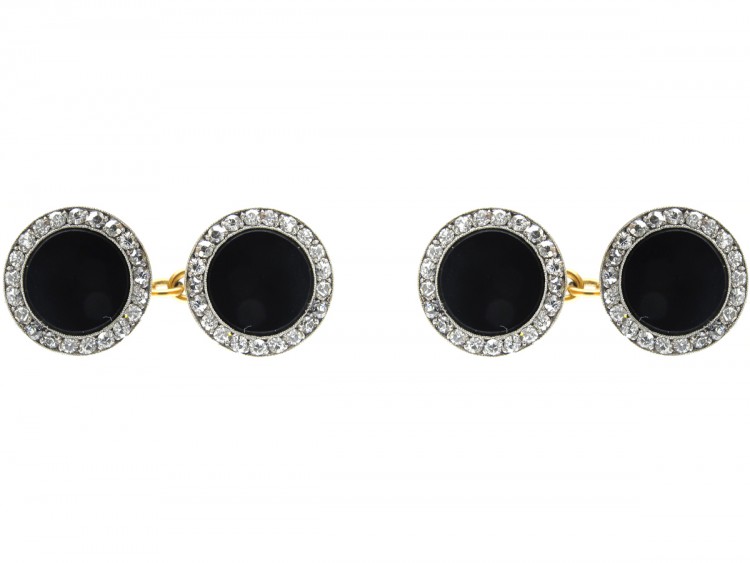 Art Deco Diamond & Onyx Discs 18ct Gold Cufflinks