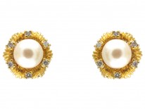 14ct Gold, Pearl & Diamond Round Earrings