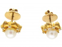 14ct Gold, Pearl & Diamond Round Earrings