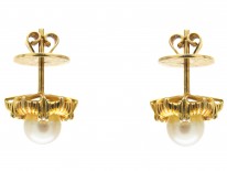 14ct Gold, Pearl & Diamond Round Earrings