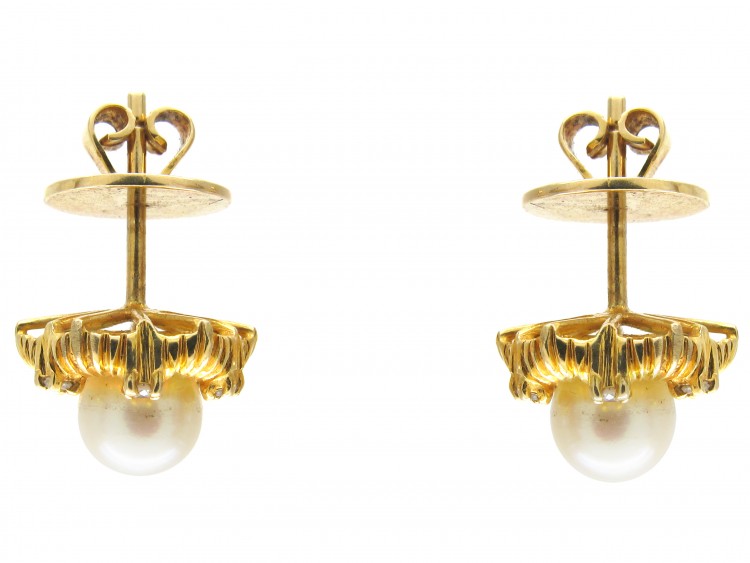 14ct Gold, Pearl & Diamond Round Earrings