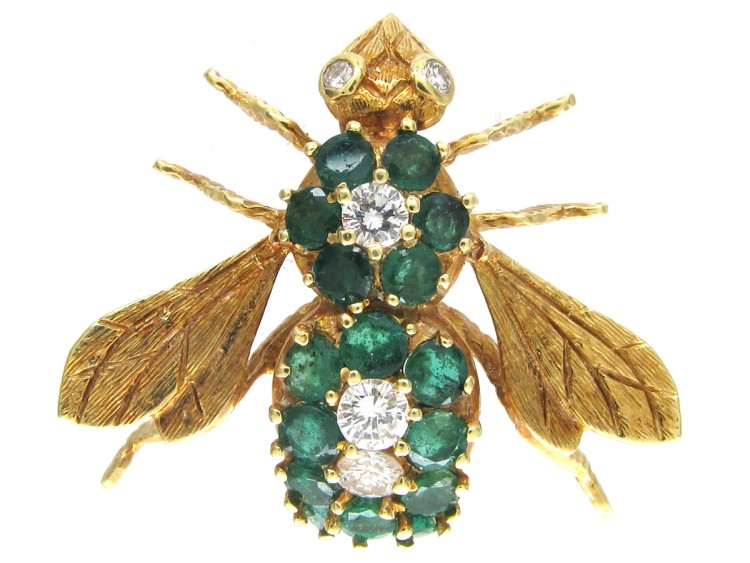 Emerald & Diamond 18ct Gold Bee Brooch