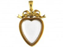Victorian Large Heart Shaped Gold & Rock Crystal Pendant with Bow Top