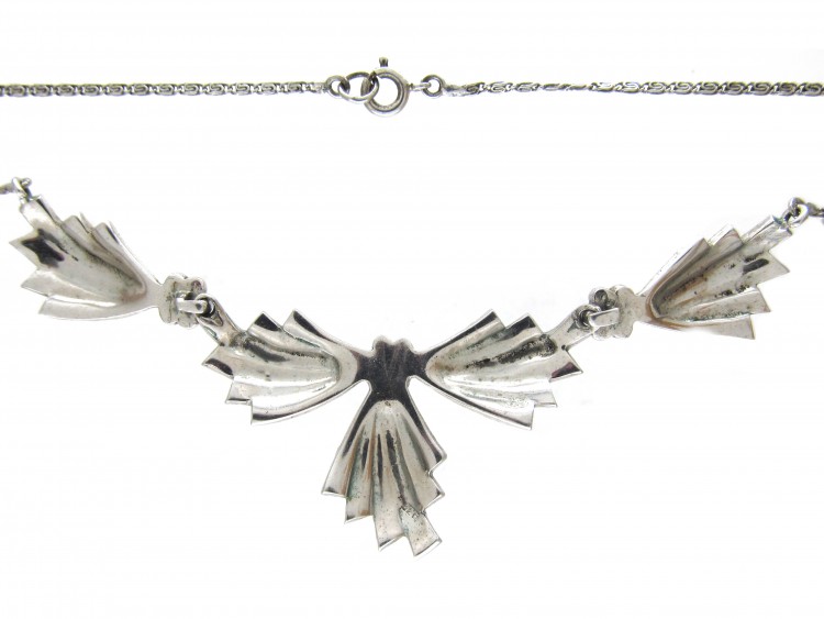 Silver & Marcasite Art Deco Bow Design Necklace