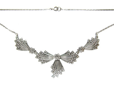 Silver & Marcasite Art Deco Bow Design Necklace