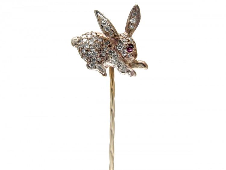 Edwardian Rose Diamond & Ruby Rabbit Stickpin