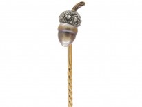 Edwardian Natural Grey Pearl & Rose Diamond Acorn Stickpin