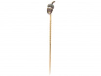 Edwardian Natural Grey Pearl & Rose Diamond Acorn Stickpin