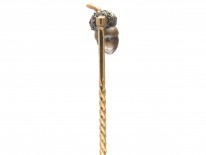 Edwardian Natural Grey Pearl & Rose Diamond Acorn Stickpin
