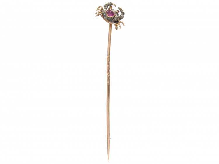 A Crab with a Heart Edwardian Rose Diamond & Ruby Stickpin