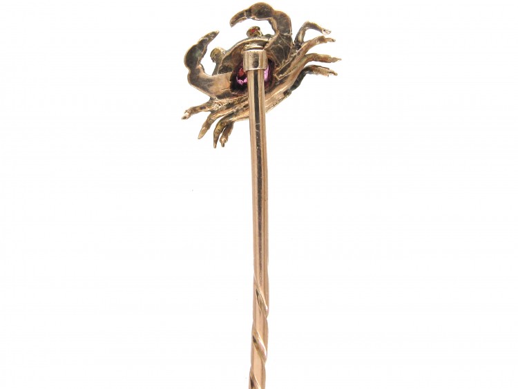 A Crab with a Heart Edwardian Rose Diamond & Ruby Stickpin