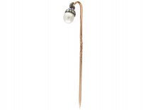 Edwardian Natural Pearl & Rose Diamond Acorn Stickpin
