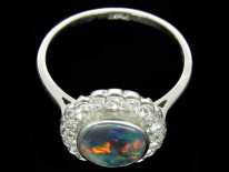 Art Deco Black Opal & Diamond Cluster Ring