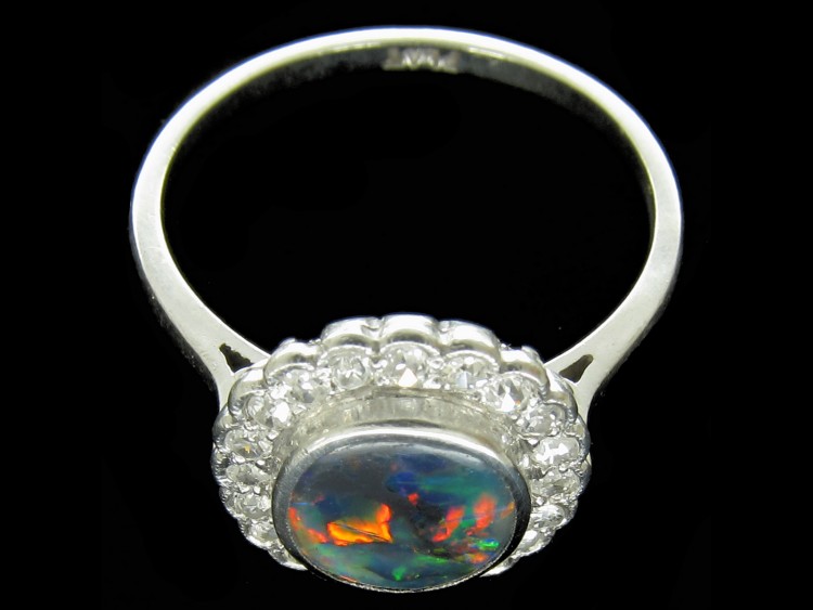 Art Deco Black Opal & Diamond Cluster Ring