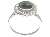 Art Deco Black Opal & Diamond Cluster Ring