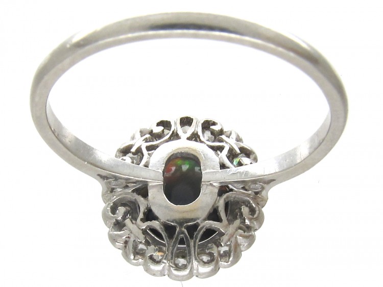 Art Deco Black Opal & Diamond Cluster Ring