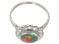 Art Deco Black Opal & Diamond Cluster Ring